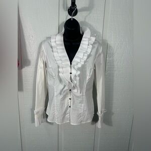 Nexx White  Ruffled Bodice Top Size Small EUC